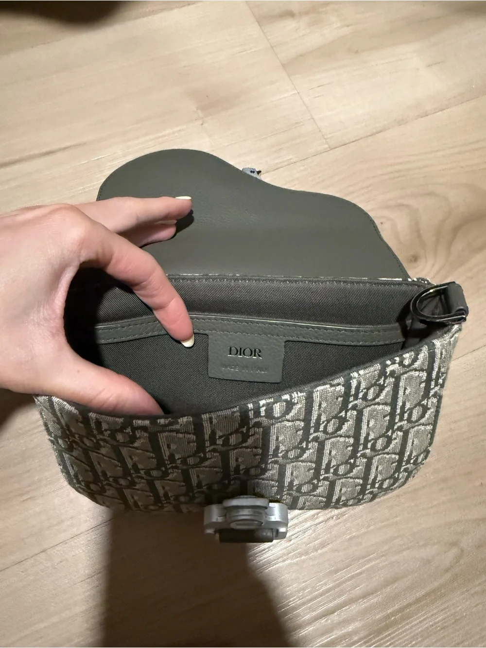 Dior Olive Gray Monogram Saddle Bag
